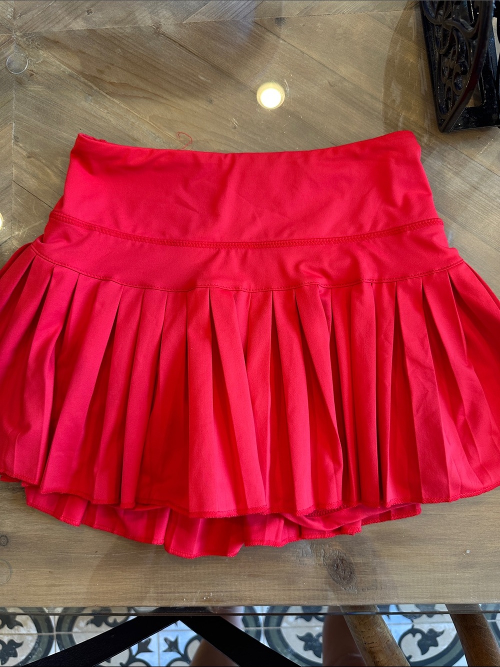 Bright Red Pleated Skater Skirt with Wide Waistband